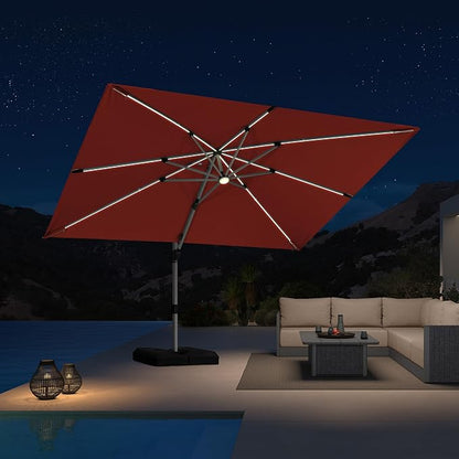 PURPLE LEAF Cantilever Umbrella 9' X 12' Solar LED Light Patio, Brick Red | - Image 2