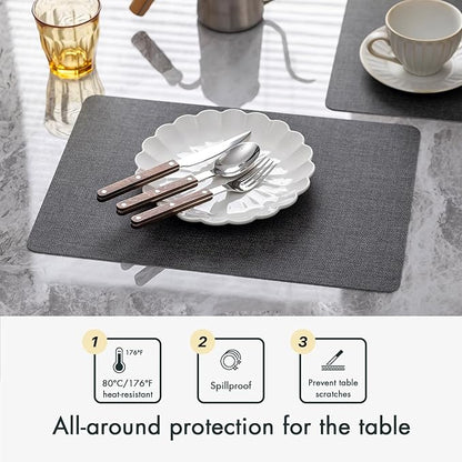 Faux Leather Placemats Set of 8 Vinyl Washable Wipeable Table Mats for Kitchen Dining Table Heat Resistant Waterproof Modern Indoor/Outdoor Placemats Non-Slip Easy Clean Place Mats (Midnight)