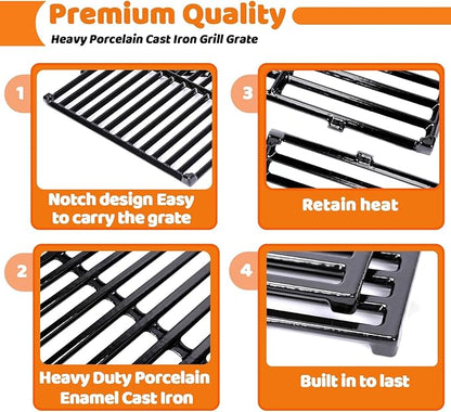 Uniflasy 7638 Porcelain-Enameled Cast Iron Cooking Grates for Weber GS4 Spirit II 300& Spirit 300 Series, E-310 E-330,Genesis Silver/Gold B & C Grill Grates Replacement Parts, Replace for Weber 7639