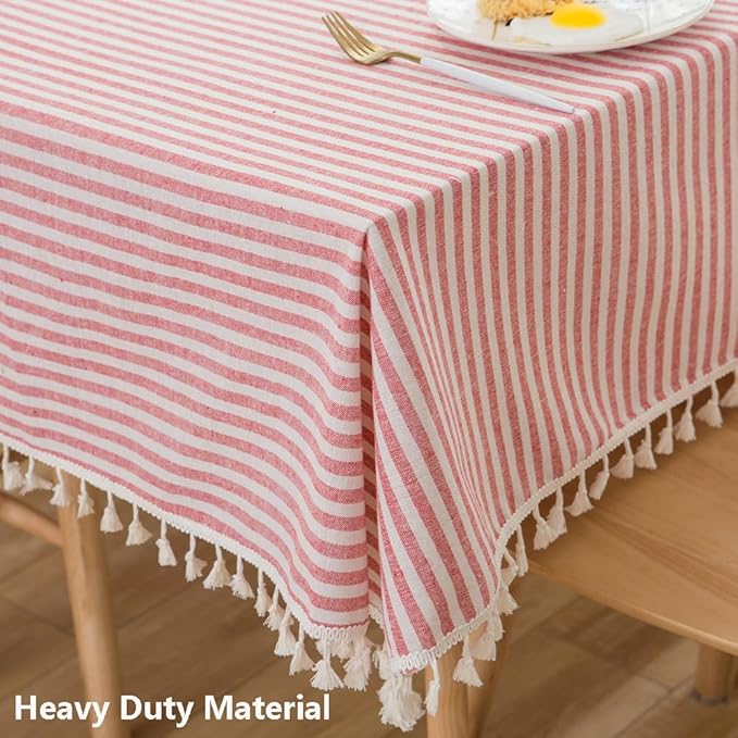 TruDelve Extra Long Tablecloth 120 Inch Red and White Tablecloth with Tassels Washable Table Cloths for 8 Foot Rectangle Tables (Red,120"x55",Rectangular)