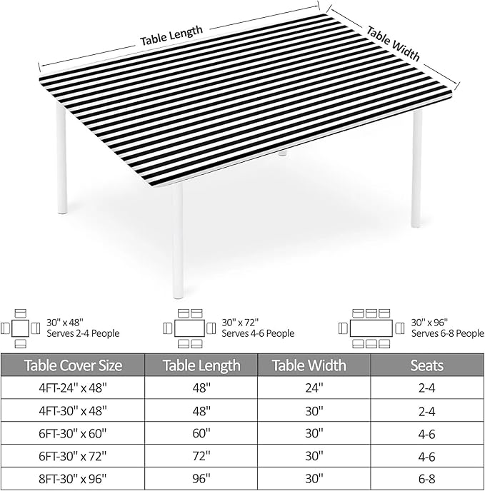 Rectangle Table Cloth Cover Waterproof Elastic Fitted Polyester Fitted Tablecloths for 6 Foot Tables for Indoor,Picnic, Camping, Outdoor （72" x 30"，Stripe）