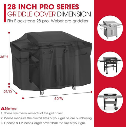 Unicook 28 Inch ProSeries Griddle Cover for Blackstone, Flat Top BBQ Grill Cover for Outdoor Grill, Heavy Duty Waterproof Cooking Station Protector with Sealed Seam, 60 Inch, Black