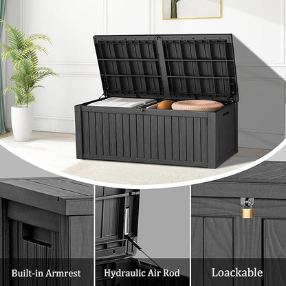 210 Gallon Outdoor Storage Box - Waterproof Patio Deck Box for Outside Deliveries, All-Weather Resin Bin with Lock for Cushions & Tools, Black