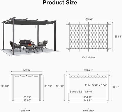 PURPLE LEAF Outdoor Pergola 11' X 13' Retractable Canopy Aluminum, Custom Shade - Image 7