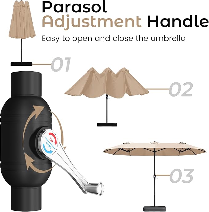 15ft Patio Umbrella with Base, Large Outdoor Double-Sided Rectangle Umbrella | - Image 8