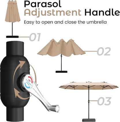 15ft Patio Umbrella with Base, Large Outdoor Double-Sided Rectangle Umbrella | - Image 8