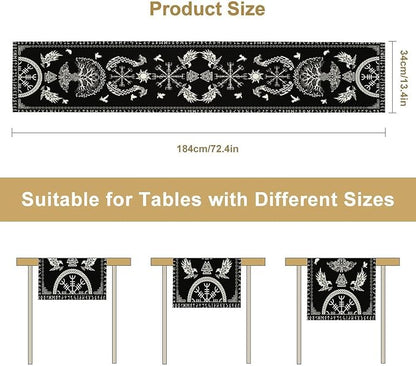 Viking Table Runner, Black Viking Tree of Life Raven Helmet of Awe Table Runner for Kitchen Dining Home Party 13x108in