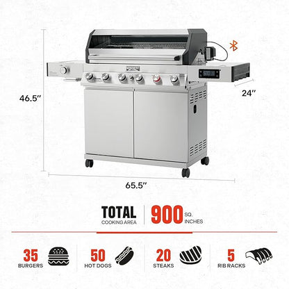 Monument Grills 6+1 Burner Smart Tech Propane Gas Grill, Denali 605Pro Stainless Steel Grill 78,000 BTU Outdoor Garden Barbecue Grill with Side Sear Burner, Cooking Plate, Cover and Rotisserie Kit