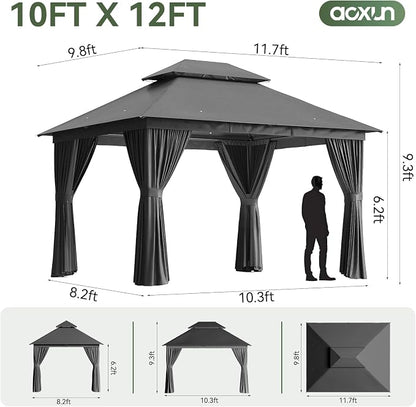 Aoxun 10x12FT Metal Frame Outdoor Gazebo, Dark Gray | UPF50+ Protection 50×50mm - Image 2