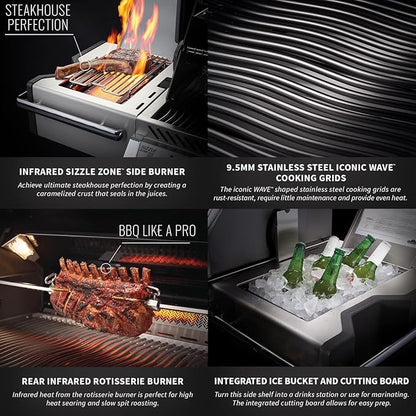 Napoleon PRO500RSIBPSS-3 Prestige PRO BBQ Propane Gas Grill, 500 sq.in. + Infrared Side and Rear Burners, Stainless Steel