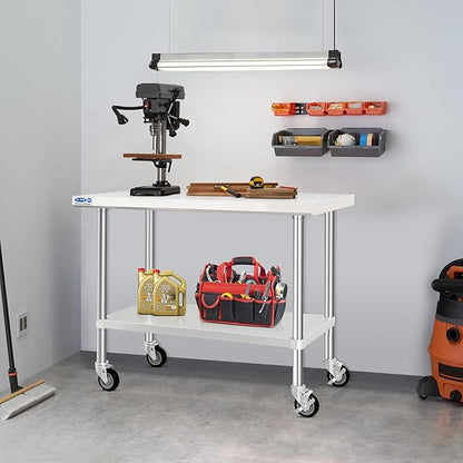 HARDURA Stainless Steel Table with Wheels 24 x 48 Inches Kitchen Prep Table Heavy Duty Stainless Steel Workbench with Aluminium Corner Undershelf NSF 304 Metel Table for Commercial Restaurant
