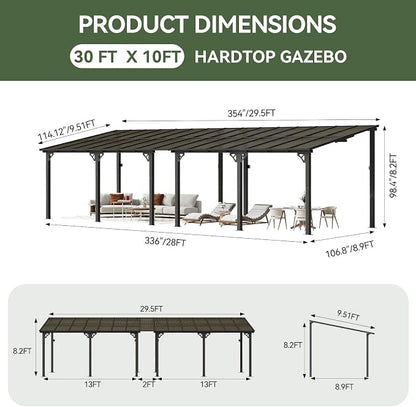 Aoxun 10’x30’ Gazebo with Aluminum Frame & Polycarbonate Panel, Outdoor Patio - Image 2