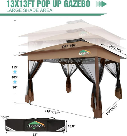 COBIZI 13x13 Pop Up Canopy Tent Gazebos On Clearance- Upgrade Metal Outdoor - Image 2
