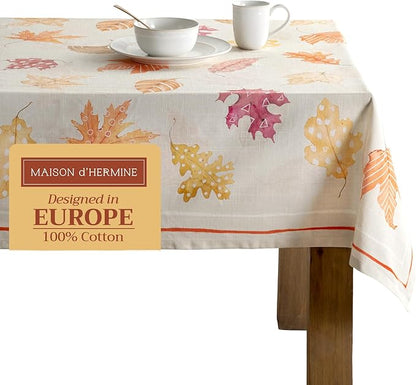 Maison d' Hermine Table Cloth Square Table 100% Cotton 60 x 60 Inches Fall Tablecloth Reusable Everyday Use for Thanksgiving Christmas Decorations Dining Farmhouse Party (Colours of Autumn)