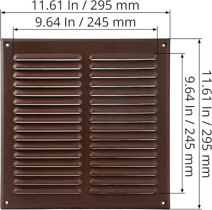 Square Ventilation Grille / 10" x 10" Inch Inside Measurement/Brown Metal Air Vent Louver - Inside/Outside use / 11.6" x 11.6" Inch Outer Measurement