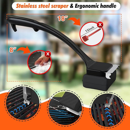 Steam Grill Brush Bristle Free with Scraper, BBQ Tool Cleaner Brush with Kevlar Cleaning Head for Outdoor Grill Accessories - Black, Grilling Gifts for Men Dad