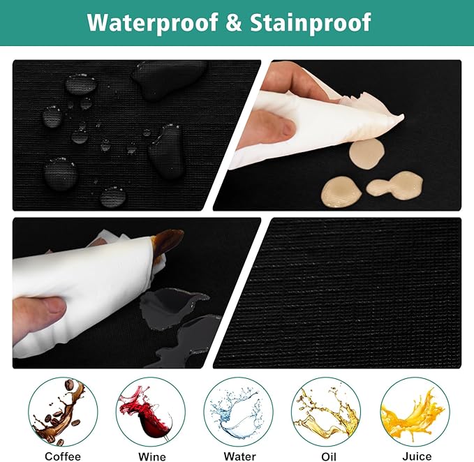 LUSHVIDA 2 Packs Vinyl Card Tablecloth with Flannel Backing 24x24 inch - Waterproof Plastic Cover for Picnic Nightstand End Bedside Table, Small Square Folding Table with Elastic Corners, Black