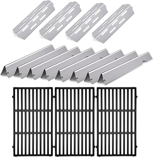 Cast Iron Grill Grates Flavorizer Bars Parts for Weber Genesis 2 E-410, S-410, Genesis II LX E-440, S-440, Weber 66089, 66097, 66041, 66033, 66796, Stainless Steel Flavor Bars Heat Deflectors
