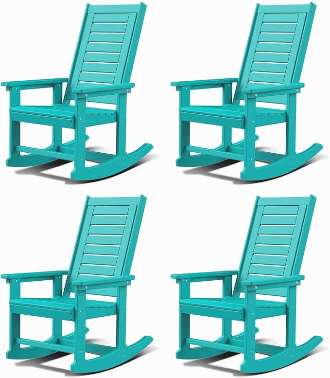 GREENVINES Oversized Outdoor Rocking Chairs Set of 4, HDPE Rocker, Aqua | 21.7" by GreenVines