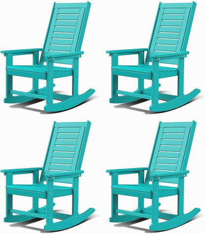 GREENVINES Oversized Outdoor Rocking Chairs Set of 4, HDPE Rocker, Aqua | 21.7" by GreenVines