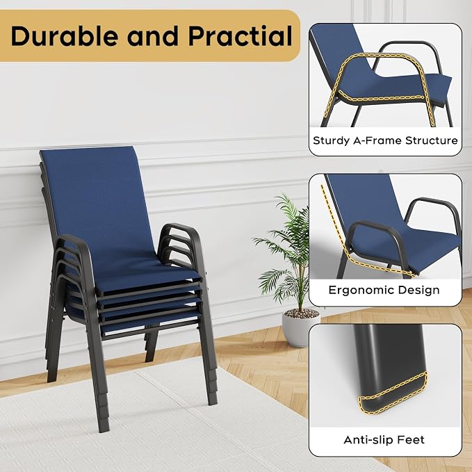 Patio Dining Chairs Set of 4 Outdoor Stackable Dining Chairs - Image 7