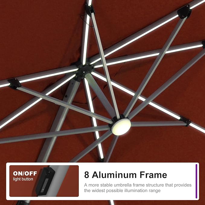 PURPLE LEAF Cantilever Umbrella 9' X 12' Solar LED Light Patio, Brick Red | - Image 4
