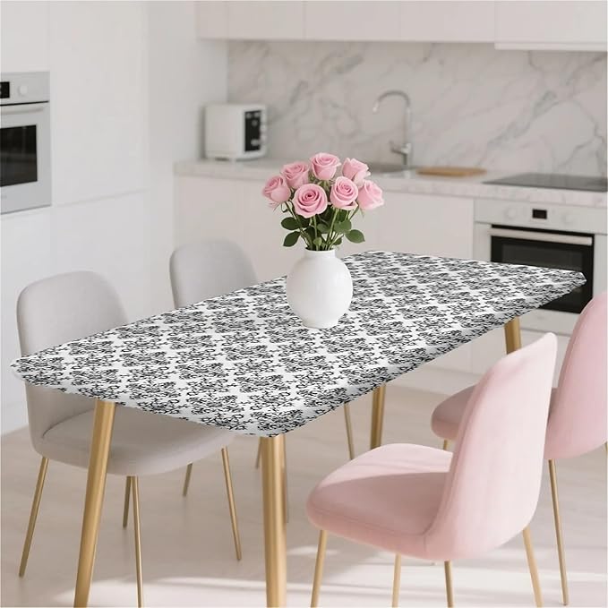 Rectangle Table Cloth Cover Waterproof Elastic Fitted Polyester Fitted Tablecloths for 6 Foot Tables for Indoor,Picnic, Camping, Outdoor （60" x 30"，Geometric ）