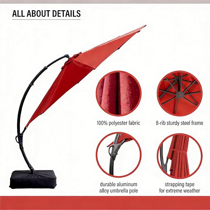 Outdoor Patio Umbrella with Base included, 12 FT Deluxe Curvy Cantilever - Image 5