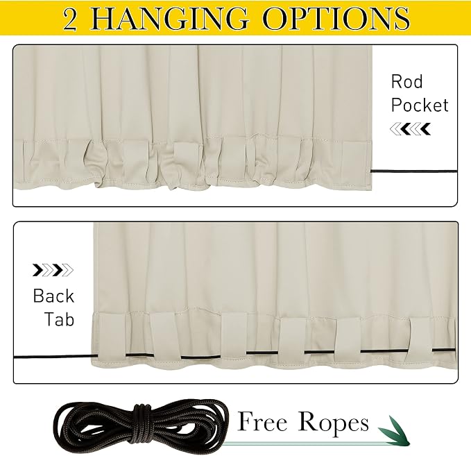 NICETOWN Weighted Curtains for Patio Waterproof W66xL84 Beige 2 Panels | Cabana - Image 2