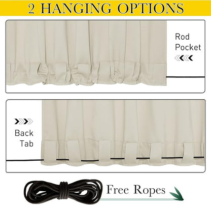 NICETOWN Weighted Curtains for Patio Waterproof W66xL84 Beige 2 Panels | Cabana - Image 2