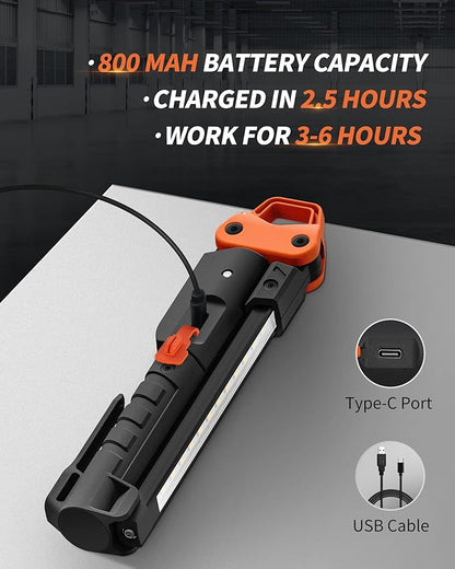 Rechargeable Work Light, 400LM Mechanic Work Lights, Magnetic Flashlight with 230° Rotate and Hook Led Work Lights for Car Repairing, Emergency, Grill, Outdoor Work (2 Packs)