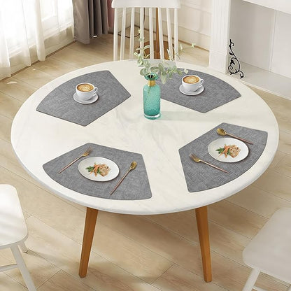 Round Table Placemats Set of 4, Faux Leather Wedge Shape Place Mats Heat Resistant Wipeable Washable Table Mats for Dining Outdoor Indoor, Gray