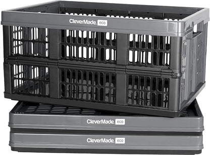 CleverMade Collapsible Utility Crates - Stone 3 Pack 45L / 11 Gal holds 66 lbs - Stackable Containers Heavy Duty Capacity Crates-Space-Saving Baskets