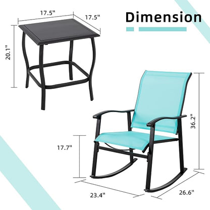 Vongrasig 3 Piece Outdoor Rocking Bistro Set, Textilene Fabric Small Patio - Image 6