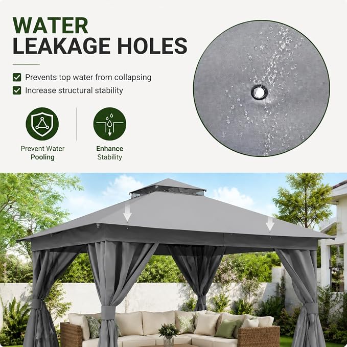8'x8' Outdoor Gazebo, Metal Frame Heavy Duty Patio Canopy Tent Shelter - Image 7