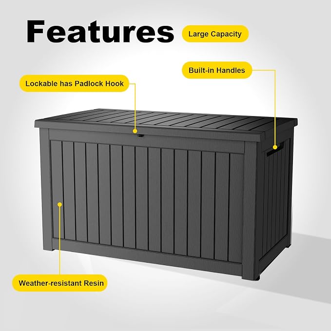260 Gallon Outdoor Deck Box, Lockable Waterproof Outdoor Storage Boxes - Image 5