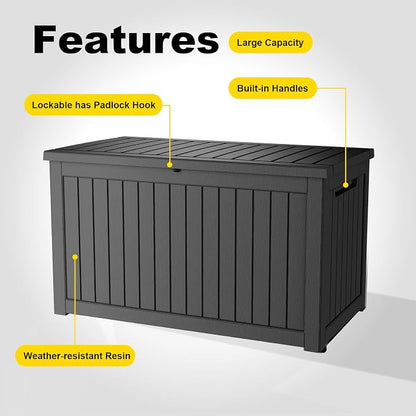 PatioZen 280 Gallon Resin Deck Box, Lockable Weatherproof Outdoor Storage Box - Image 6