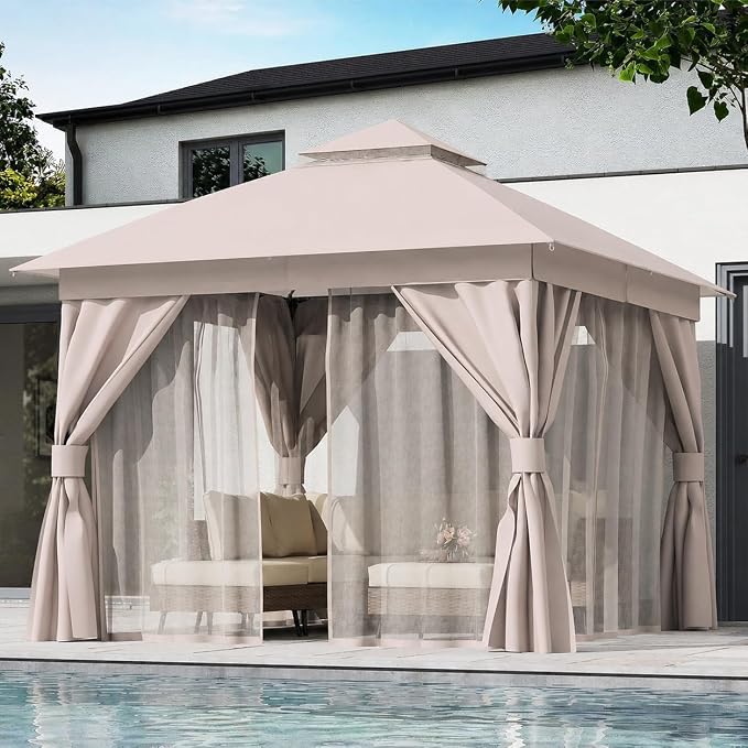 10'x10' Outdoor Gazebo, Metal Frame Heavy Duty Patio Canopy Tent Shelter - Image 3