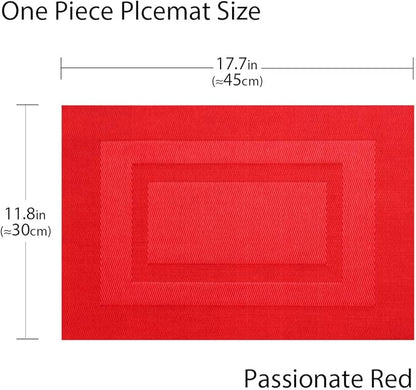 PIGCHCY Placemats,Washable Vinyl Woven Table Mats,Elegant Durable Placemats for Dining Table Set of 6 (18 x 12 inches,Passionate Red)