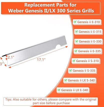 Genesis II Flavorizer Bars for Weber Genesis II/LX 300 Series II E-310, II E-330, II E-335, II S-335, II LX S/E-340 (2017 and Newer) Gas Grills, 17.1" Heat Plates for Weber 66032/66795, 17GA