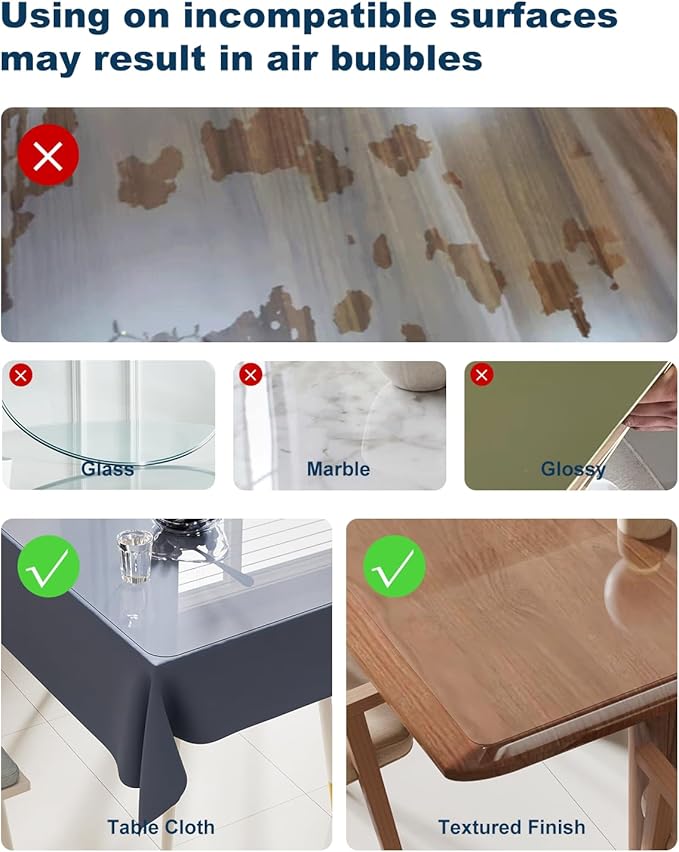 Crystal Clear Plastic Table Cover Protector, 42" x 60" Spill Resistant Easy Flat PVC Desk Pad Mat, 1.5mm Thick Rectangle Vinyl Table Top Protector for Dining Room Table, Office, Dresser