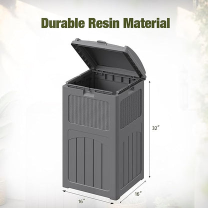 Devoko 33 Gallon Outdoor Trash Can with Dual Lid, Heavy Duty Waterproof Resin Garbage Bins Outside, Hideaway Waste Bins for Patio, Outside Pool, Backyard and Deck (2, Gray)