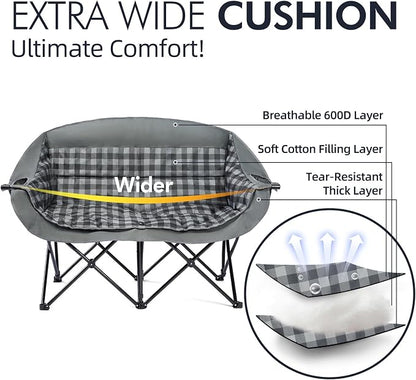 Double Camping Chair Loveseat -2 Person Oversized Padded Outdoor Camp Couch | - Image 3