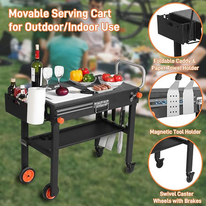 Portable Outdoor Grill Table, Folding Grill Cart Solid and Sturdy, Blackstone Griddle Stand Large Space, Blackstone Table with Paper Towel Holder, Grill Stand for Blackstones Griddle, Ninja Grills etc
