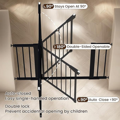 Mumeasy 29.6-46" Baby Gate for Stairs, Pressure Mounted Dog Gate for Doorways, Auto Close Pet Gate for Indoor Use, Extra Wide Child Gate with Walk Thru Door Black, Mom's Choice Awards Winner