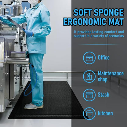 3 x 7 FT Anti Fatigue Mats Industrial 15/16 Inch Thick Soft Sponge Ergonomic Mat Durable Heavy Duty Diamond Plate for Standing Non Slip Industrial Grade Floor Mat for Leg & Back Pain Black