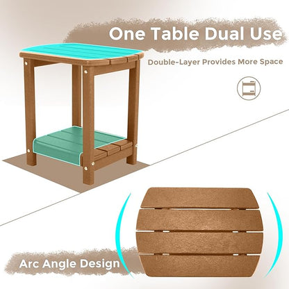 Adirondack Square Outdoor Side Table,2-Tier Storage Patio Side Table, HDPE End Tables for Backyard Pool Porch Garden Lawn