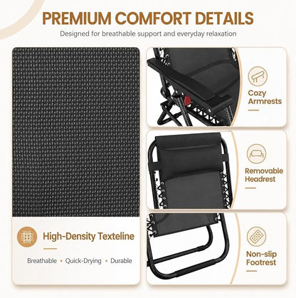 Yaheetech 26" Zero Gravity Recliners Adjustable Set of 2, Dark Black | Outdoor - Image 6