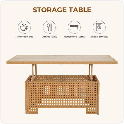 Grand patio 14-Piece Wicker Patio Furniture Set with Lift Top Coffee Storage Table, Outdoor Conversation Set Sectional Sofa with Water Resistant Thick Cushions, Cream