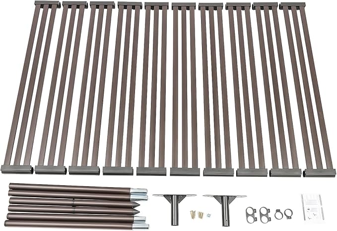 Outdoor Privacy Screens Freestanding, 43" W x 71" H Metal Slatted Decorative Screen and Panels with Stand, Brown Backyard Privacy Panels for Garden Patio